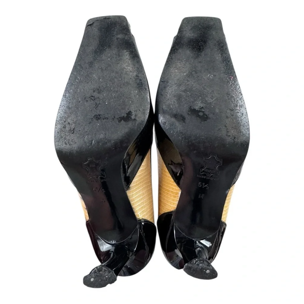 Made in Spain: Elegant Black and Cream Snakeskin patent leather heels. - Picture 7 of 9